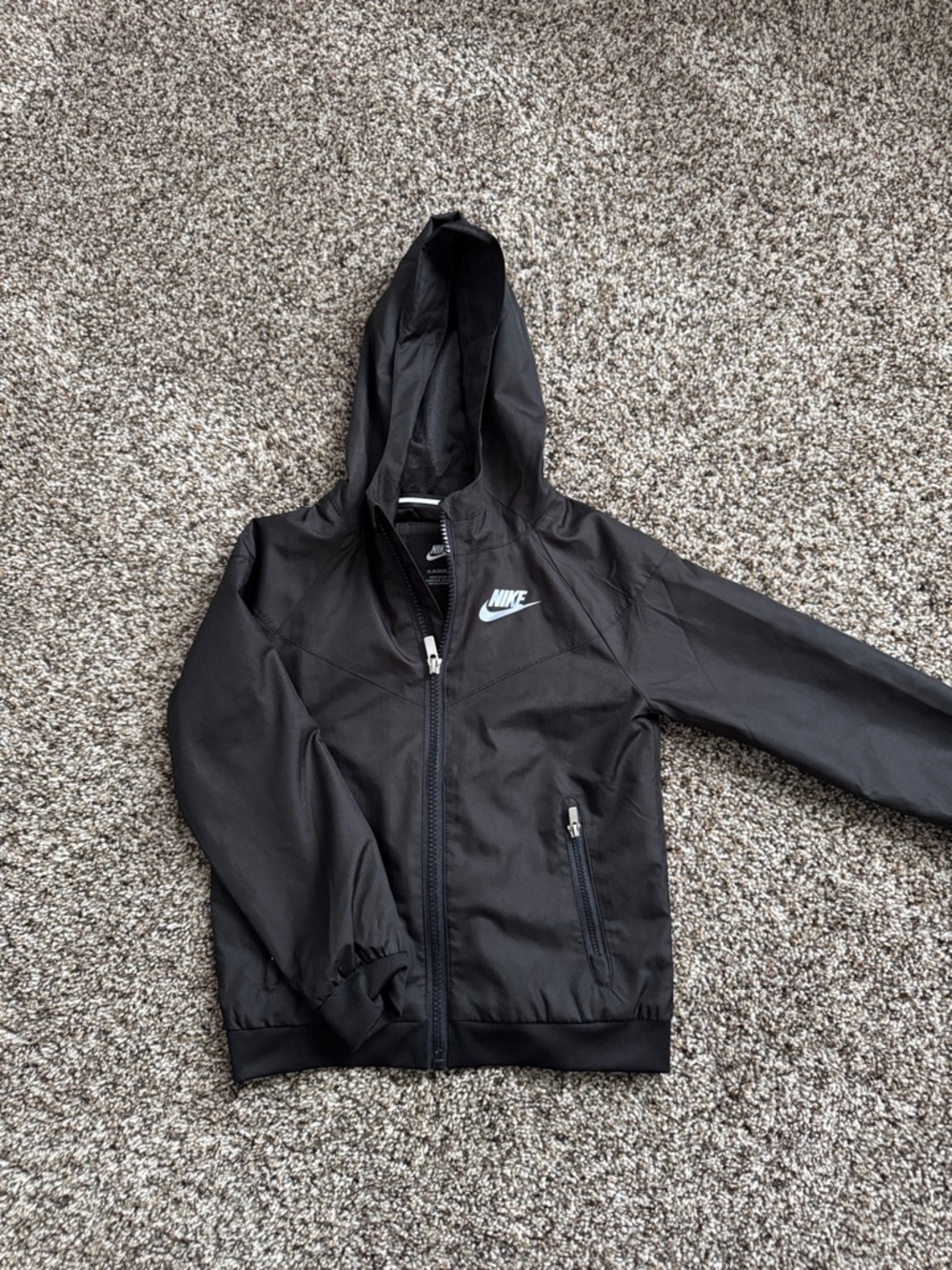 Nike Black Hooded Zip Jacket with White Swoosh